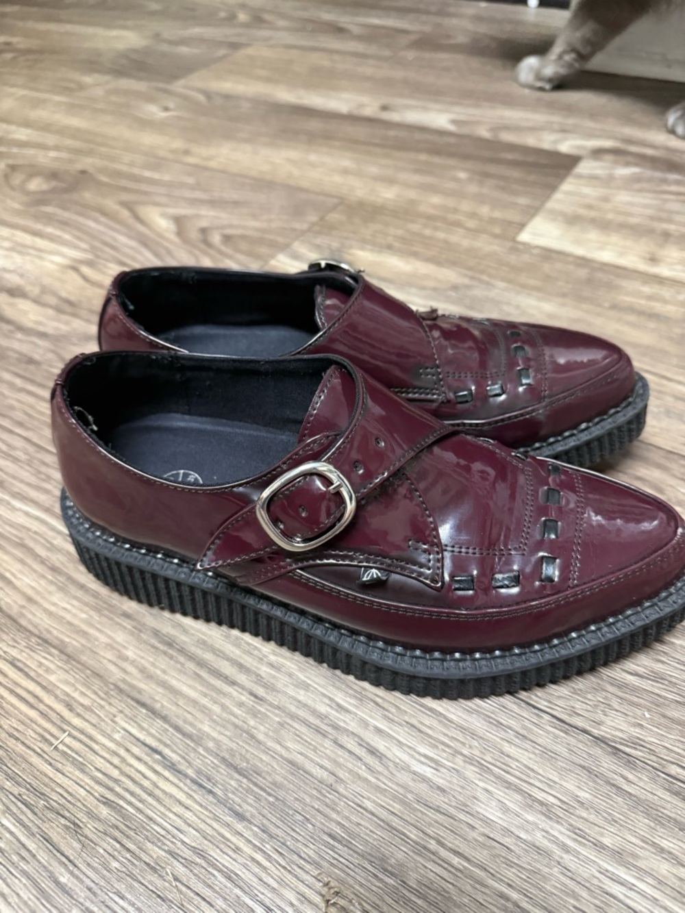 TUK Women’s Burgundy Patent Leather Monk Strap Shoes - Picture 5 of 6